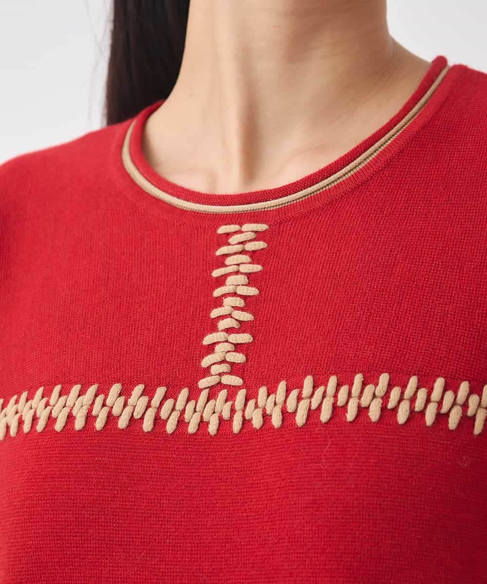 RBFAD36360 HIROKO BIS(ヒロコ ビス) プレーティング刺繍ニットチュニック レッド