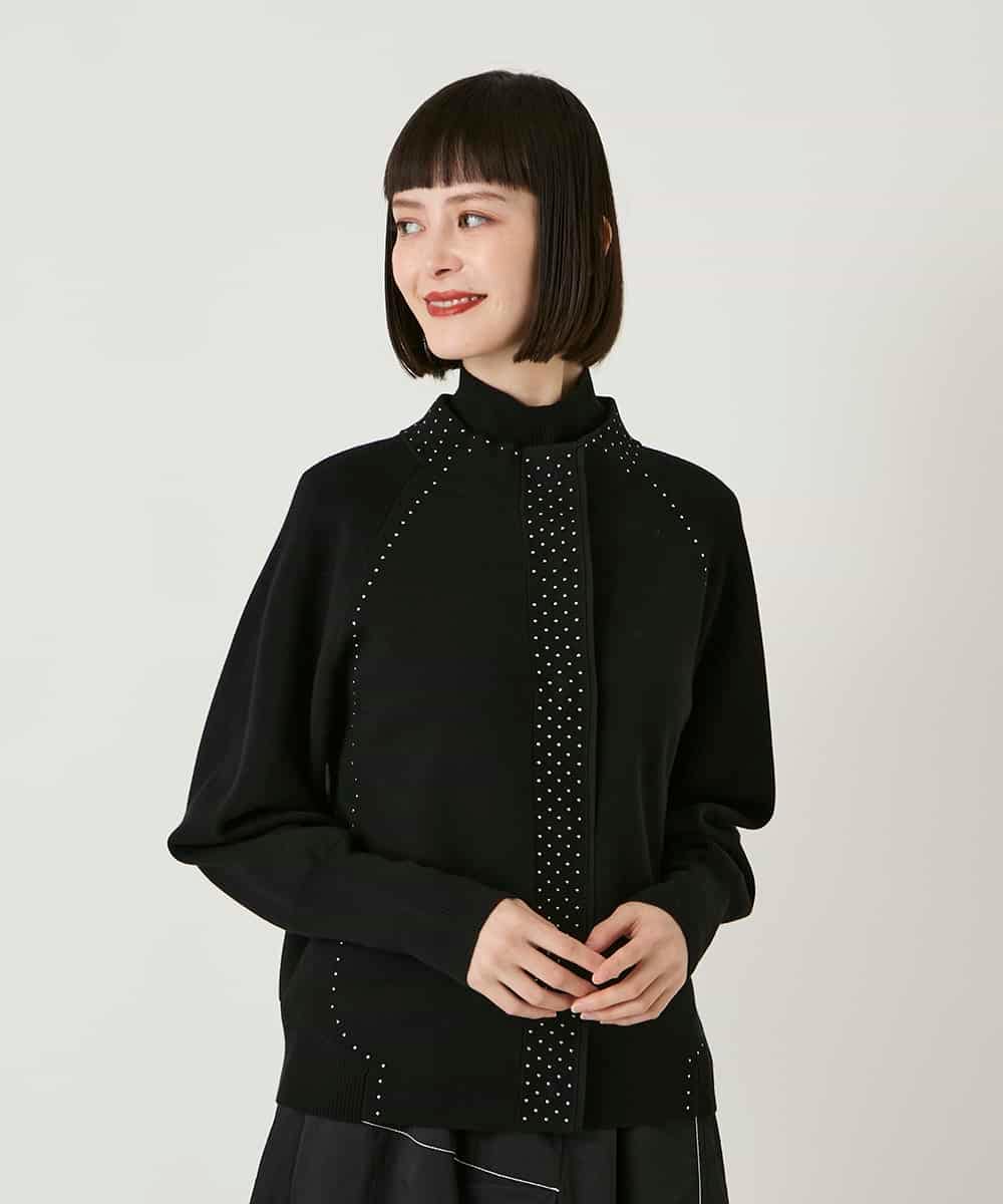 RBFAE45360 HIROKO BIS(ヒロコ ビス) スタッズアクセントニットカーディガン ブラック