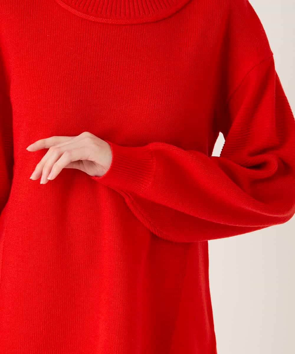 RBFAE47230 HIROKO BIS(ヒロコ ビス) リブネックデザインウールニットプルオーバー レッド