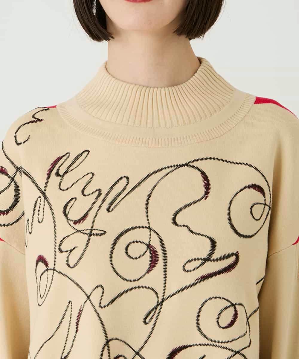 RBFAE50330 HIROKO BIS(ヒロコ ビス) ニュアンス刺繍アクセントニットプルオーバー ベージュ