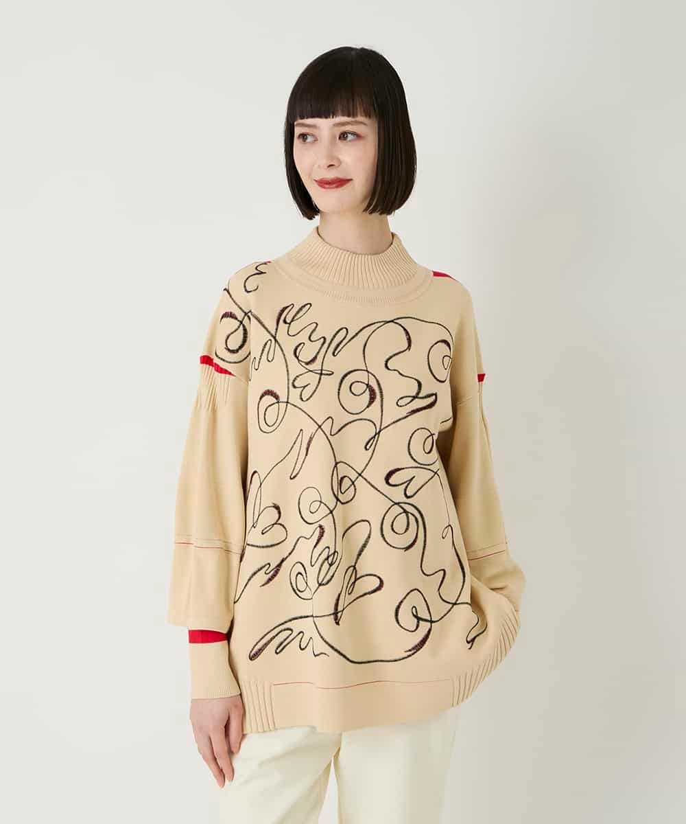 RBFAE50330 HIROKO BIS(ヒロコ ビス) ニュアンス刺繍アクセントニットプルオーバー ベージュ