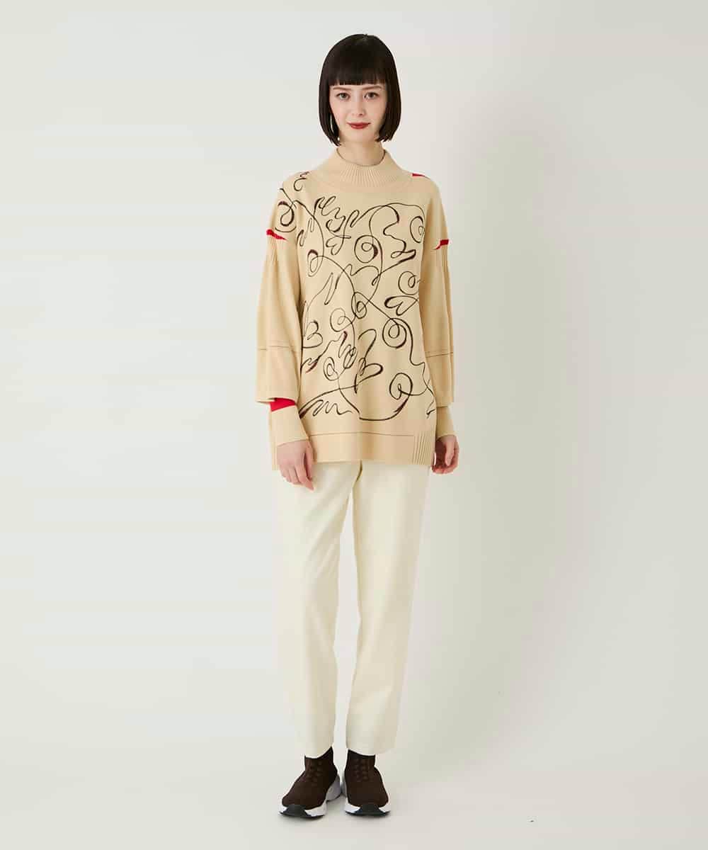 RBFAE50330 HIROKO BIS(ヒロコ ビス) ニュアンス刺繍アクセントニットプルオーバー ベージュ