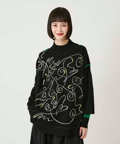 RBFAE50330 HIROKO BIS ニュアンス刺繍アクセントニットプルオーバー
