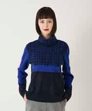 RBFAE55290 HIROKO BIS(ヒロコ ビス) チェックアクセントタートルネックニット ブルー