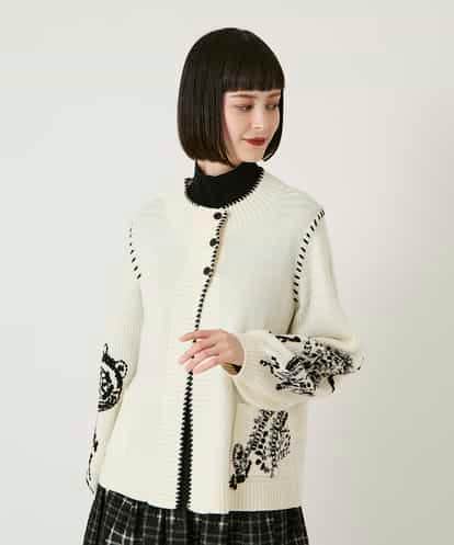 RBFAE56460 HIROKO BIS ペイズリー刺繍ニットカーディガン