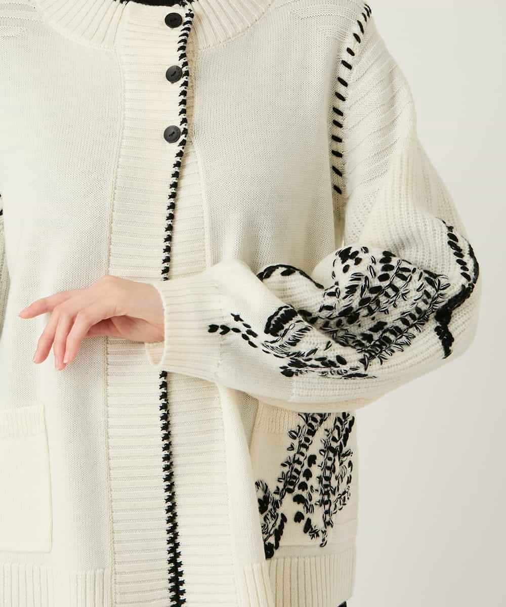 RBFAE56460 HIROKO BIS(ヒロコ ビス) ペイズリー刺繍ニットカーディガン アイボリー