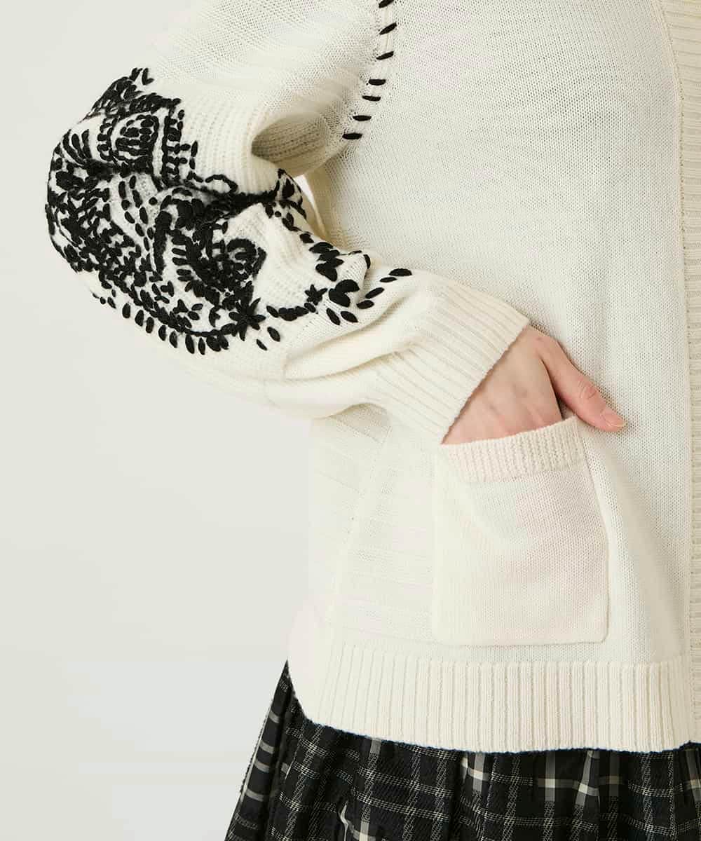 RBFAE56460 HIROKO BIS(ヒロコ ビス) ペイズリー刺繍ニットカーディガン アイボリー