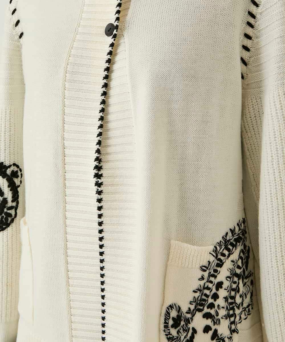 RBFAE56460 HIROKO BIS(ヒロコ ビス) ペイズリー刺繍ニットカーディガン アイボリー