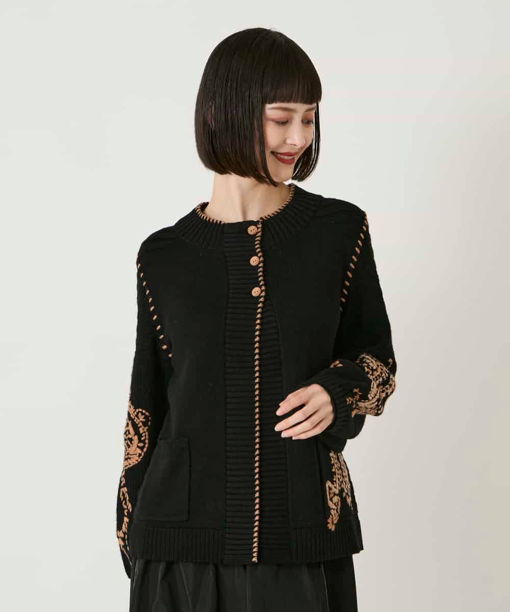 RBFAE56460 HIROKO BIS(ヒロコ ビス) ペイズリー刺繍ニットカーディガン アイボリー