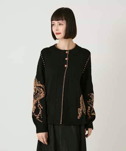 RBFAE56460  ペイズリー刺繍ニットカーディガン