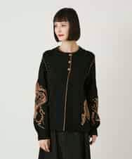 RBFAE56460 HIROKO BIS(ヒロコ ビス) ペイズリー刺繍ニットカーディガン ブラック