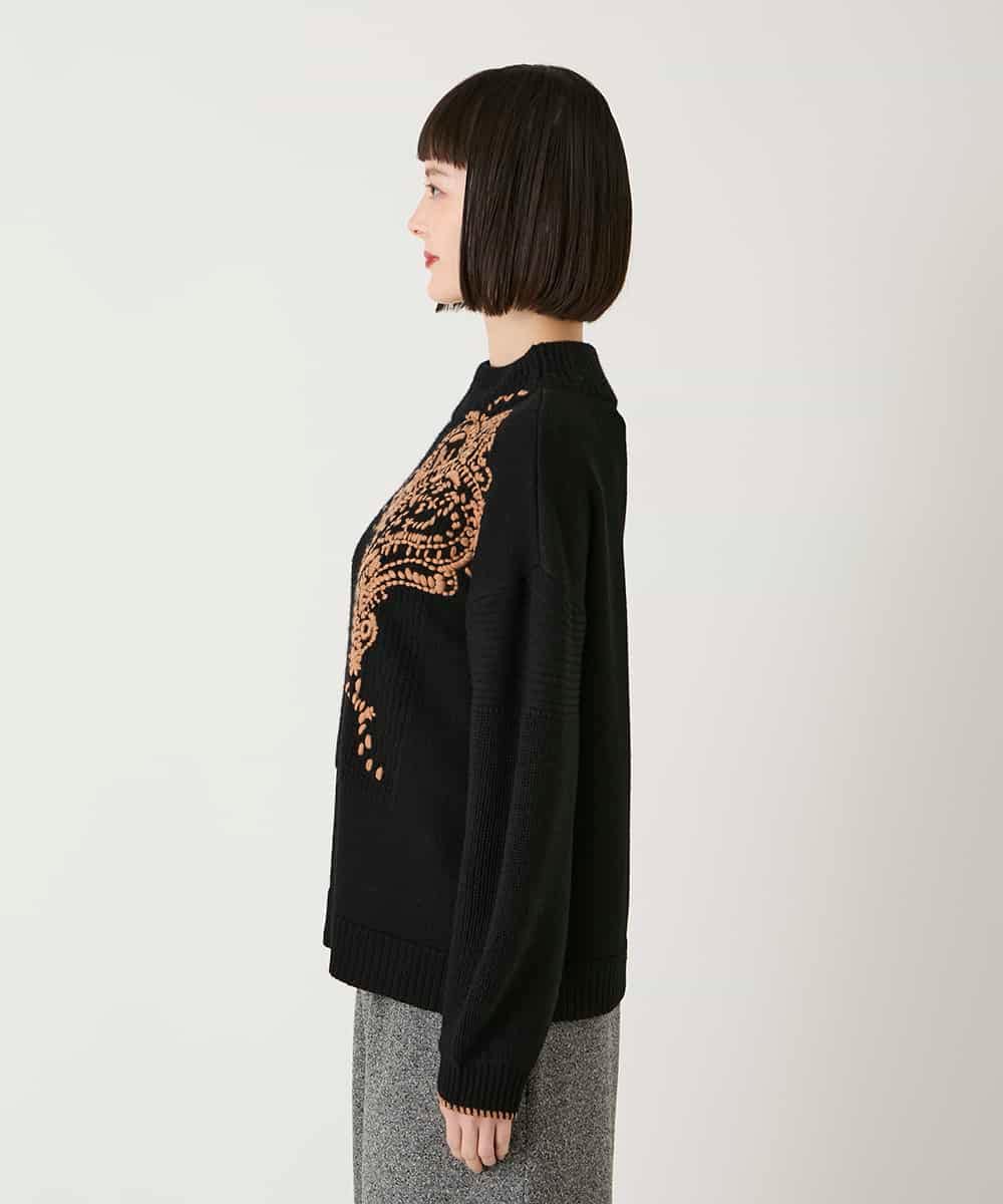 RBFAE57390 HIROKO BIS(ヒロコ ビス) ペースリー刺繍ニットプルオーバー ブラック