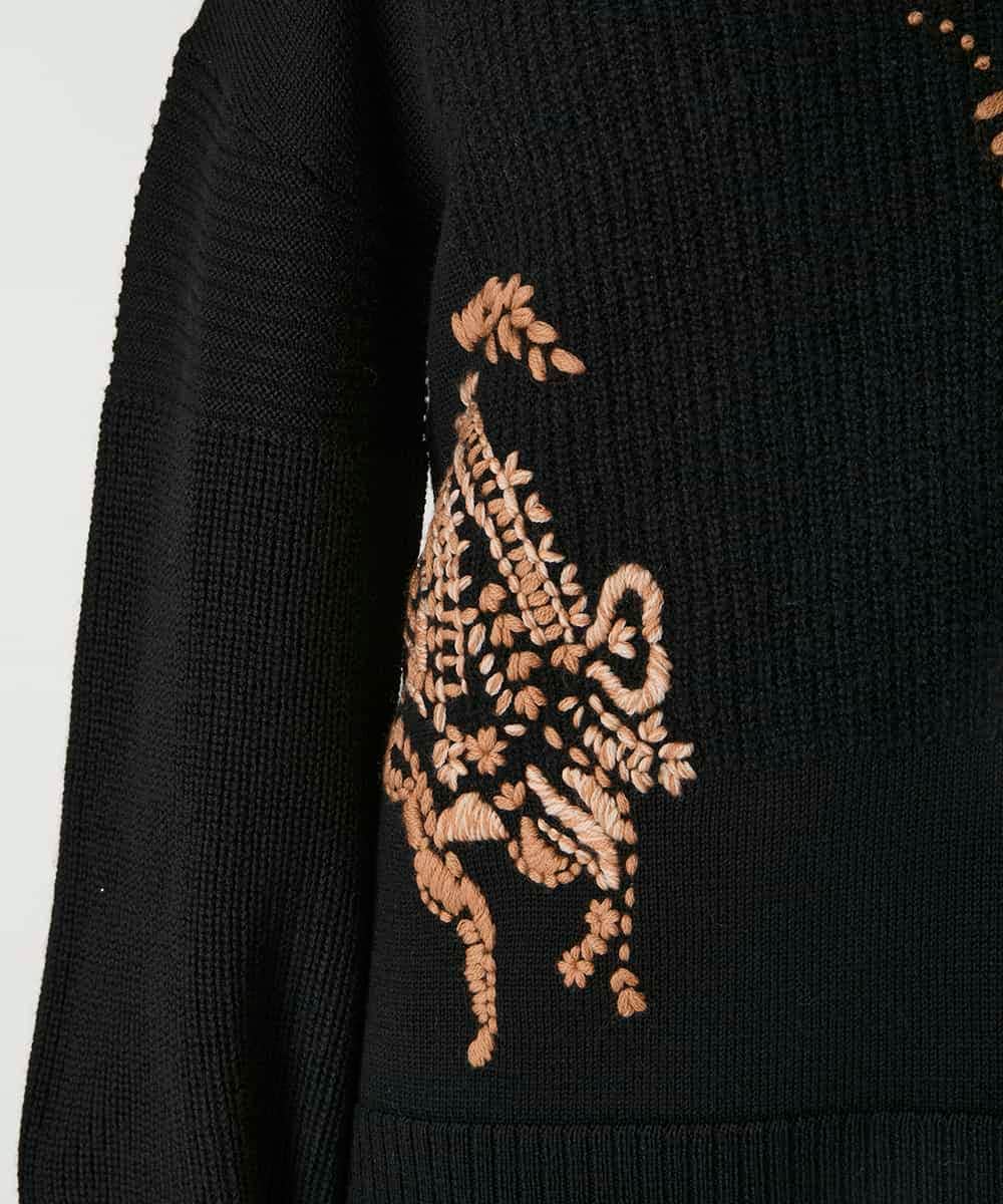 RBFAE57390 HIROKO BIS(ヒロコ ビス) ペースリー刺繍ニットプルオーバー ブラック