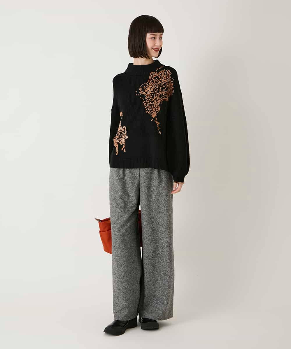 RBFAE57390 HIROKO BIS(ヒロコ ビス) ペースリー刺繍ニットプルオーバー ブラック