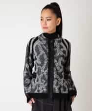 RBFAF60390 HIROKO BIS(ヒロコ ビス) ロゴジャカードニットカーディガン ブラック