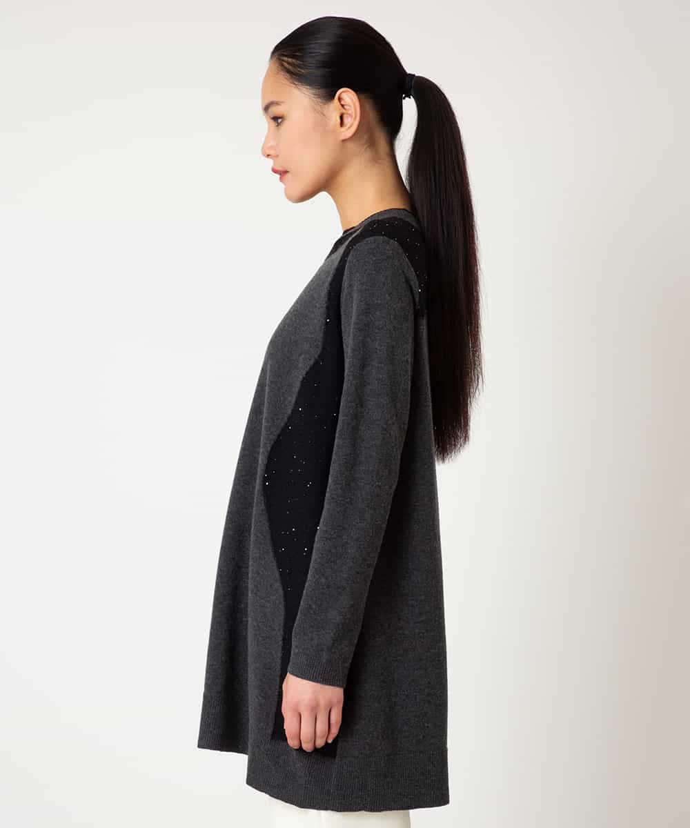 RBFAF65290 HIROKO BIS(ヒロコ ビス) 配色切り替えスパンコールニットチュニック グレー