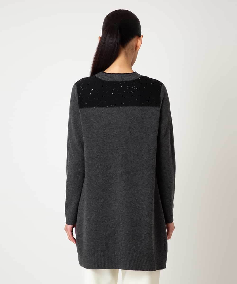 RBFAF65290 HIROKO BIS(ヒロコ ビス) 配色切り替えスパンコールニットチュニック グレー