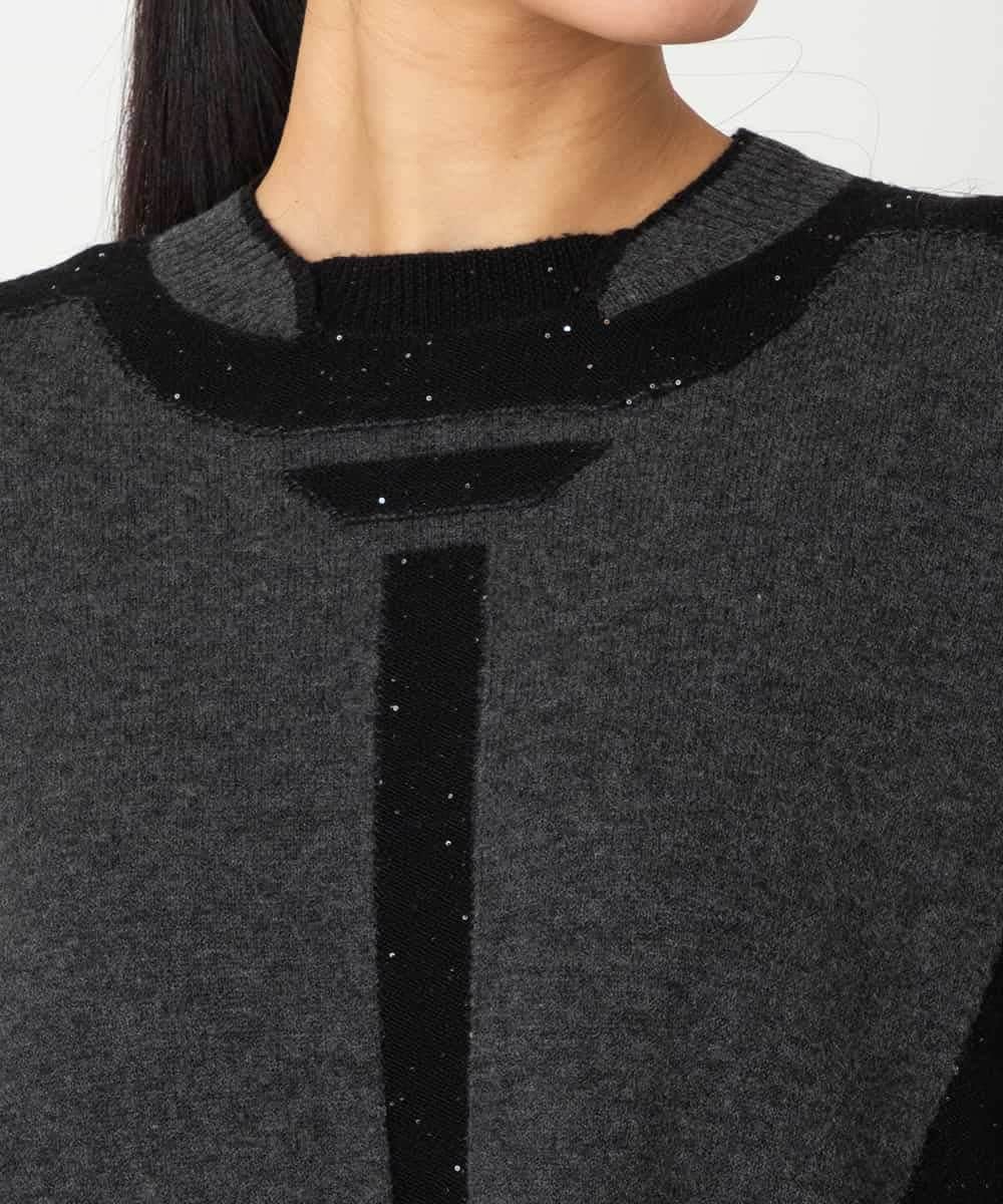 RBFAF65290 HIROKO BIS(ヒロコ ビス) 配色切り替えスパンコールニットチュニック グレー