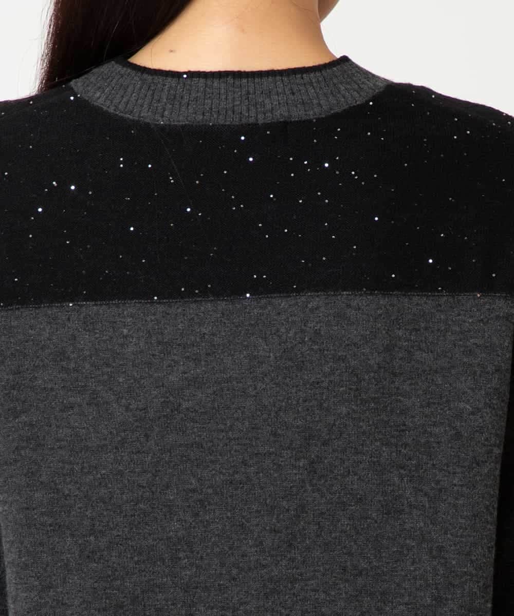 RBFAF65290 HIROKO BIS(ヒロコ ビス) 配色切り替えスパンコールニットチュニック グレー