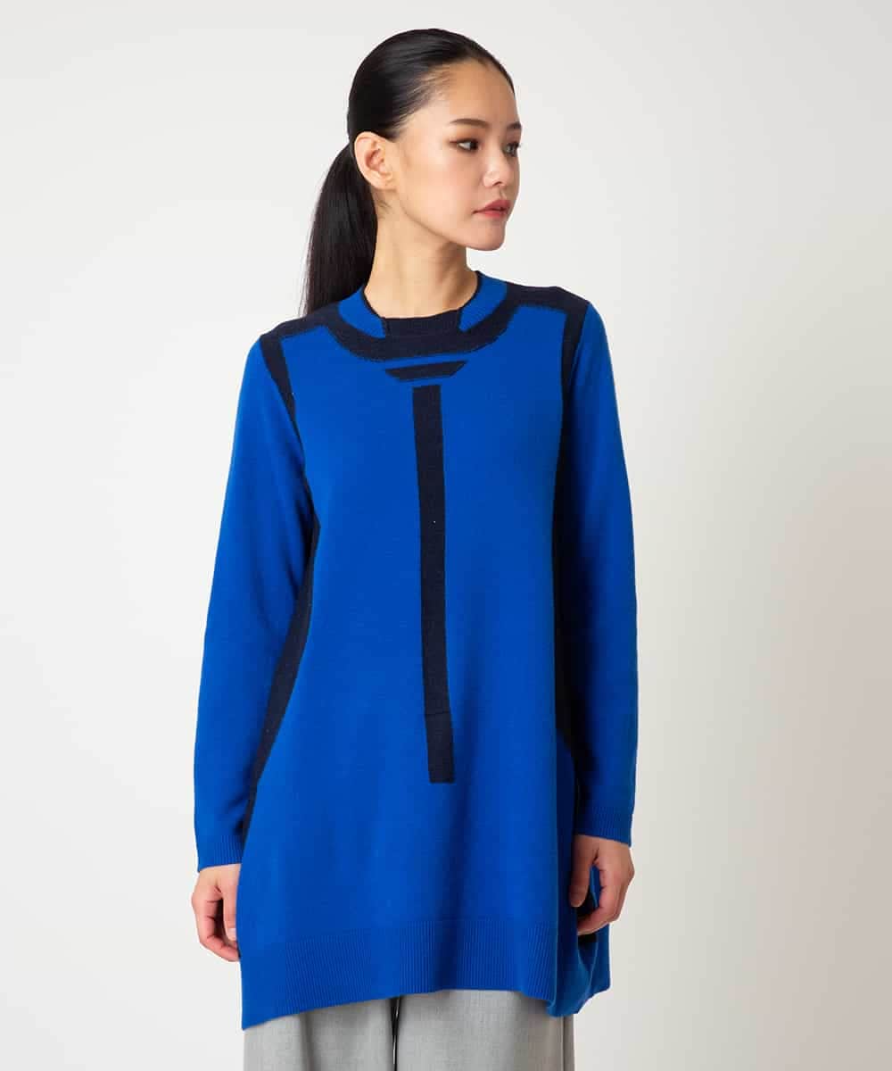 RBFAF65290 HIROKO BIS(ヒロコ ビス) 配色切り替えスパンコールニットチュニック グレー