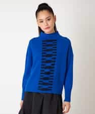 RBFAF66260 HIROKO BIS(ヒロコ ビス) 幾何柄モチーフスパンコールニットプルオーバー ブルー