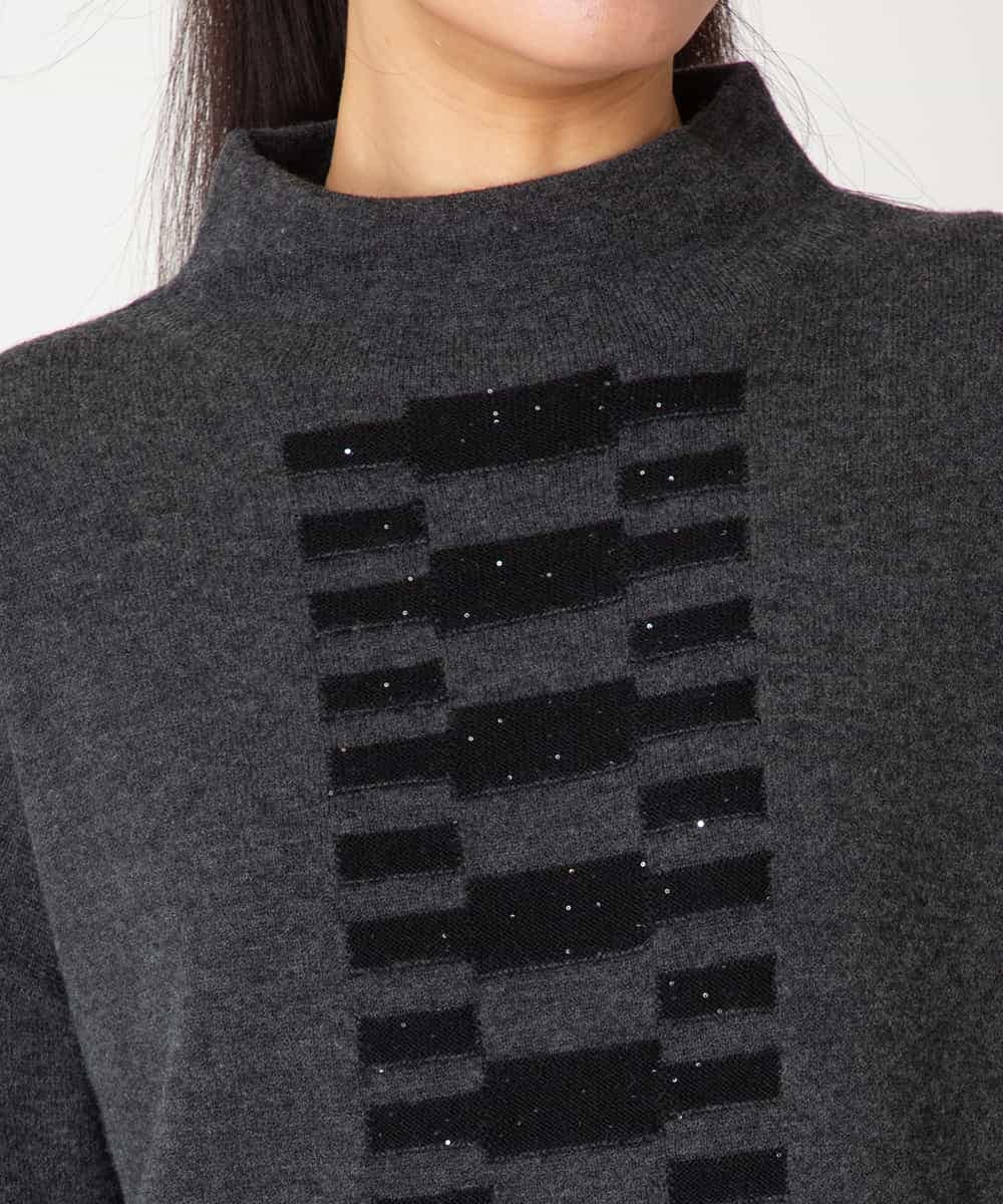 RBFAF66260 HIROKO BIS(ヒロコ ビス) 幾何柄モチーフスパンコールニットプルオーバー グレー