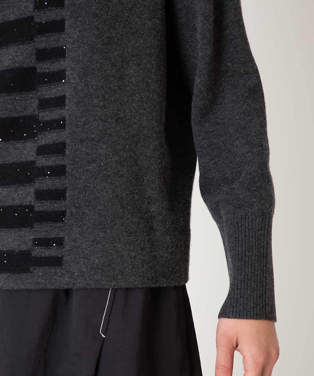 RBFAF66260 HIROKO BIS(ヒロコ ビス) 幾何柄モチーフスパンコールニットプルオーバー グレー