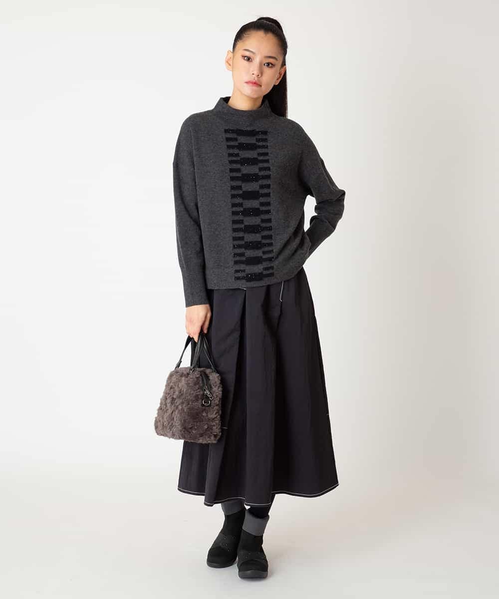 RBFAF66260 HIROKO BIS(ヒロコ ビス) 幾何柄モチーフスパンコールニットプルオーバー グレー