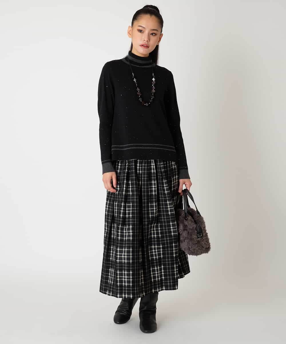 RBFAF67230 HIROKO BIS(ヒロコ ビス) ボーダーネックスパンコールニットプルオーバー グレー