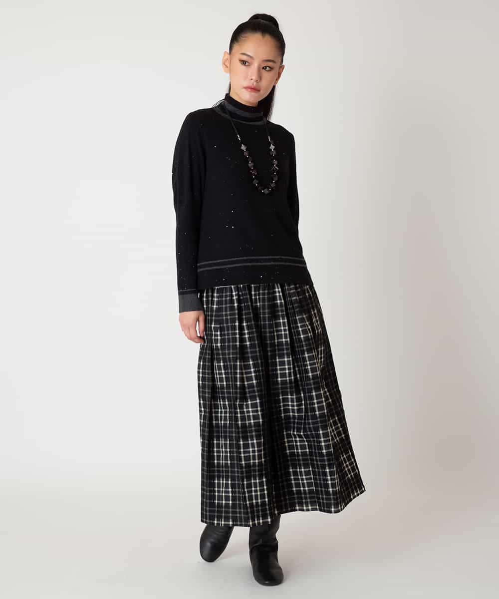 RBFAF67230 HIROKO BIS(ヒロコ ビス) ボーダーネックスパンコールニットプルオーバー グレー