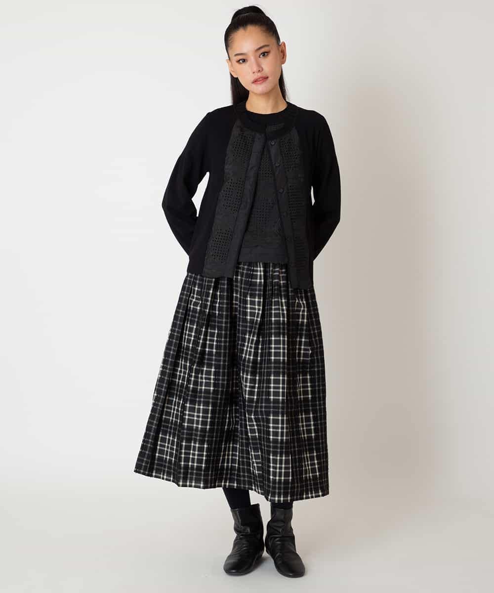 RBFAF70430 HIROKO BIS(ヒロコ ビス) レースドッキングニットカーディガン ブラック