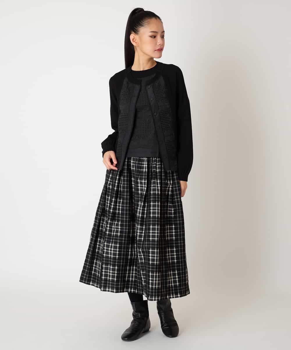 RBFAF70430 HIROKO BIS(ヒロコ ビス) レースドッキングニットカーディガン ブラック