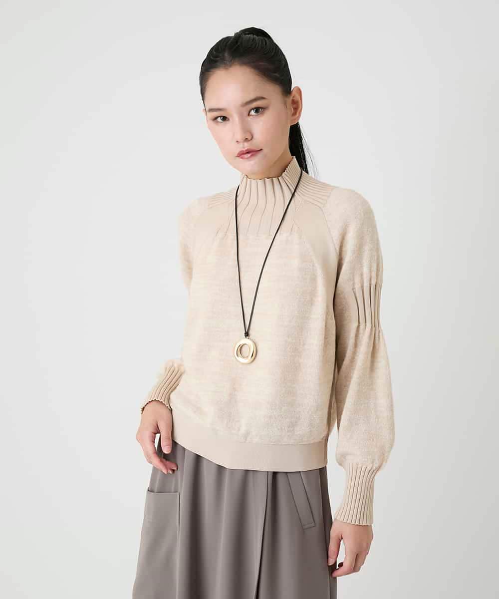 RBFAG31330 HIROKO BIS(ヒロコ ビス) 異素材MIXインターシャニットプルオーバー カーキ