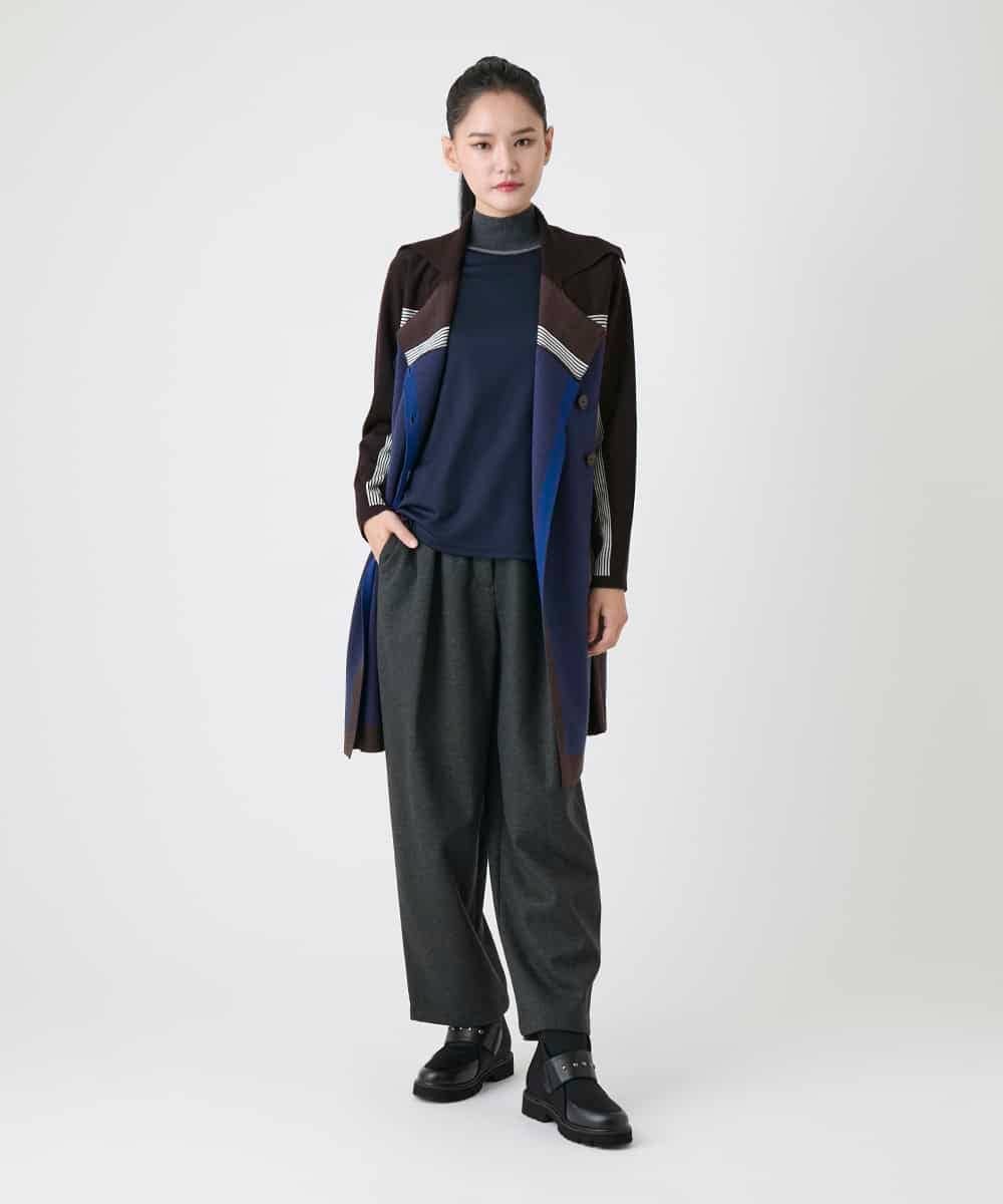 RBFAG35390 HIROKO BIS(ヒロコ ビス) ストライプジャカードニットロングカーディガン ダークグレー