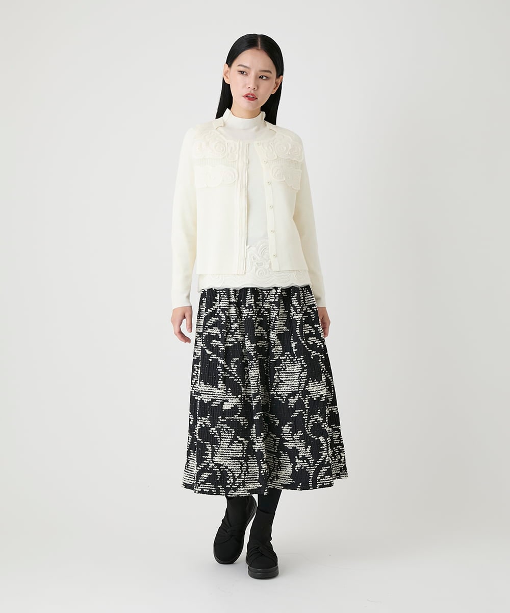 RBFAG40390 HIROKO BIS(ヒロコ ビス) カットワークモチーフデザインニットカーディガン　 ブラック