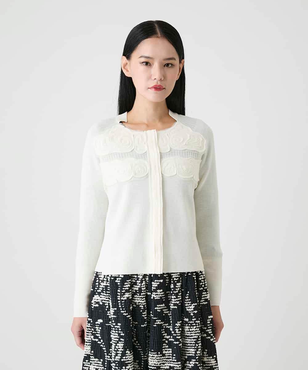 RBFAG40390 HIROKO BIS(ヒロコ ビス) カットワークモチーフデザインニットカーディガン　 アイボリー