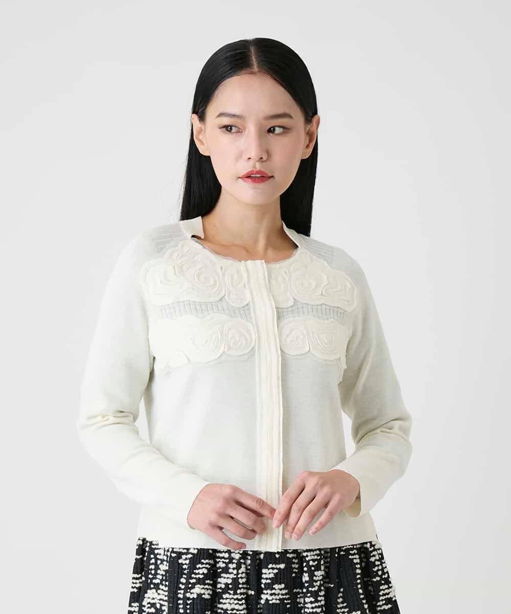 RBFAG40390 HIROKO BIS(ヒロコ ビス) カットワークモチーフデザインニットカーディガン　 アイボリー