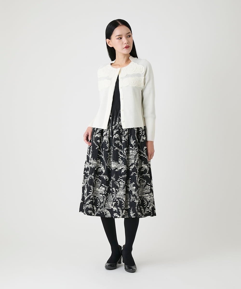 RBFAG40390 HIROKO BIS(ヒロコ ビス) カットワークモチーフデザインニットカーディガン　 アイボリー