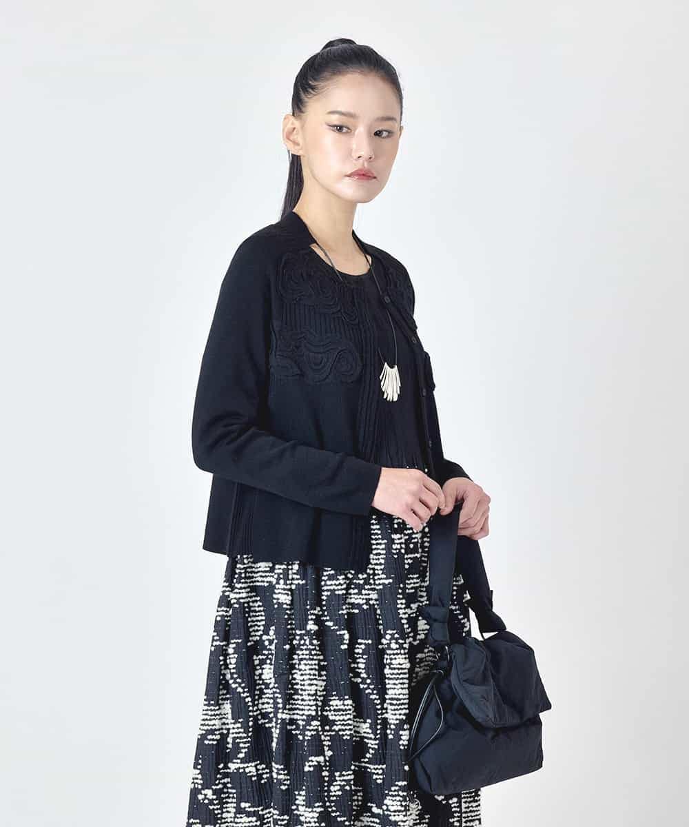 RBFAG40390 HIROKO BIS(ヒロコ ビス) 【先行予約】カットワークモチーフデザインニットカーディガン　 ブラック