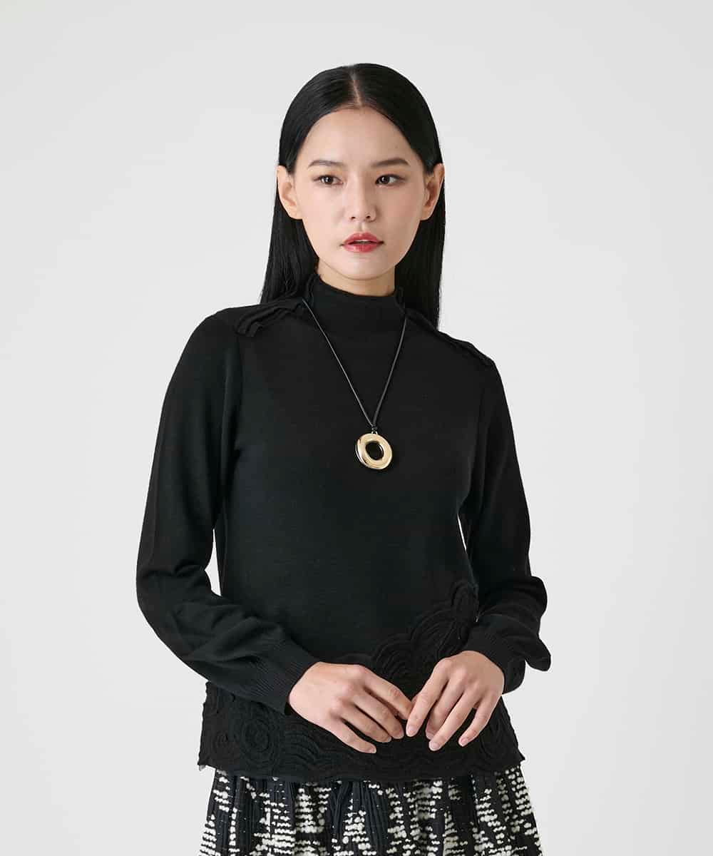 RBFAG42360 HIROKO BIS(ヒロコ ビス) カットモチーフウールニットプルオーバー ブラック
