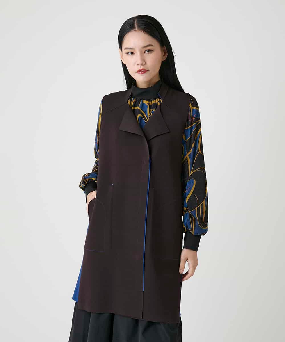 RBFAG45390 HIROKO BIS(ヒロコ ビス) バイカラーニットロングジレ ブラウン