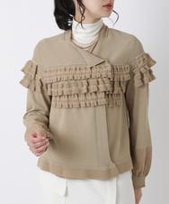 RBFAS05350 HIROKO BIS(ヒロコ ビス) 【日本製】フリルニットカーディガン ベージュ