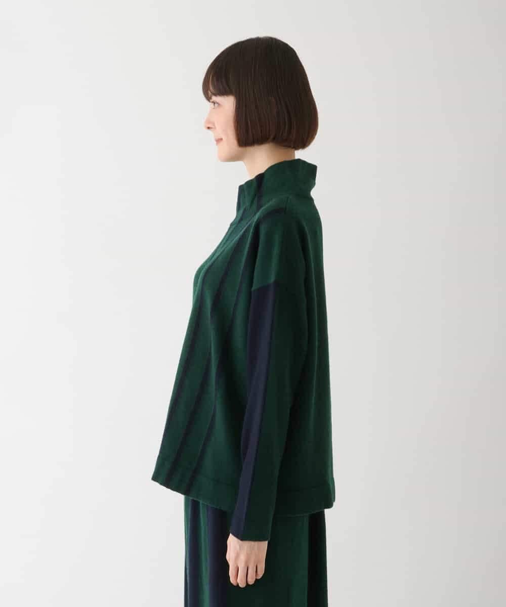 RBFAV02360 HIROKO BIS(ヒロコ ビス) アシンメトリーストライプニットプルオーバー グリーン