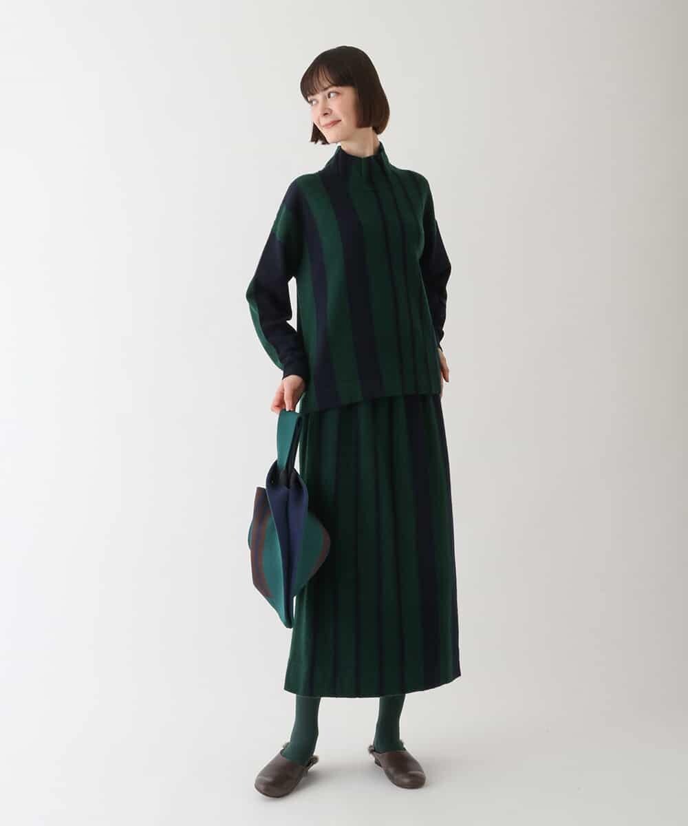 RBFAV02360 HIROKO BIS(ヒロコ ビス) アシンメトリーストライプニットプルオーバー グリーン