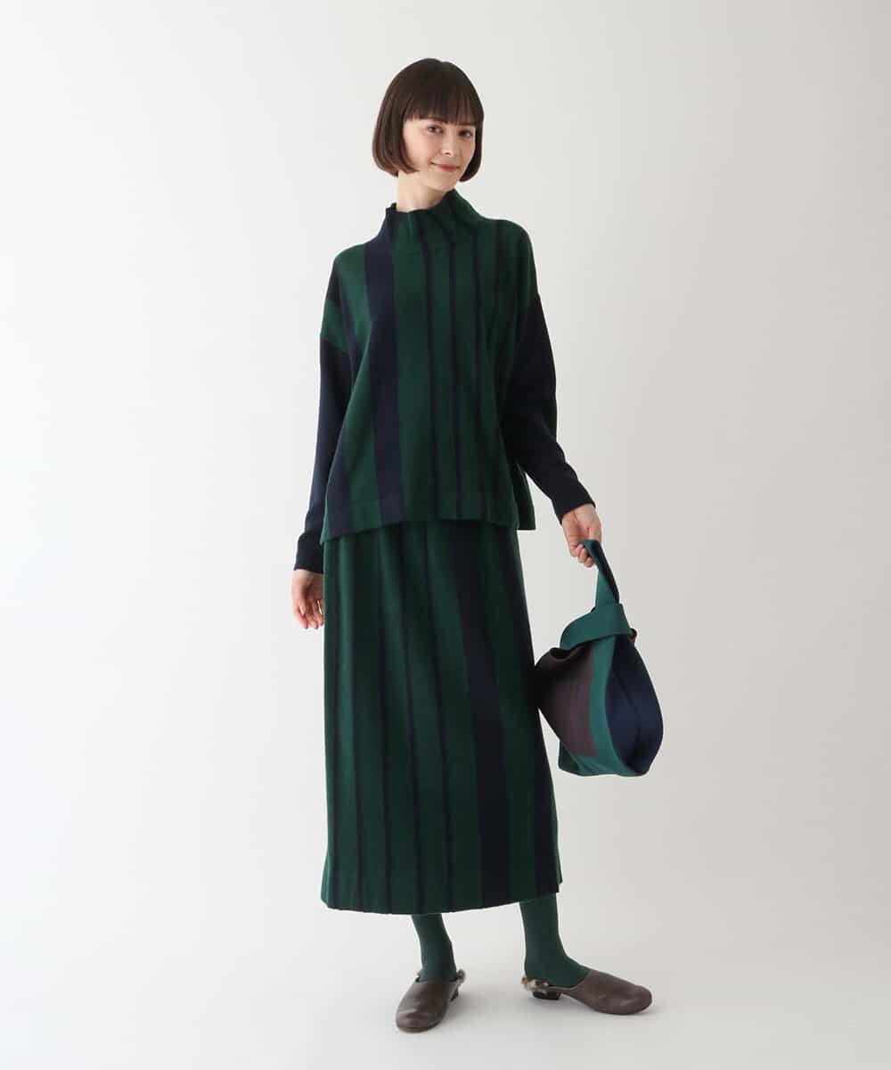 RBFAV02360 HIROKO BIS(ヒロコ ビス) アシンメトリーストライプニットプルオーバー グリーン
