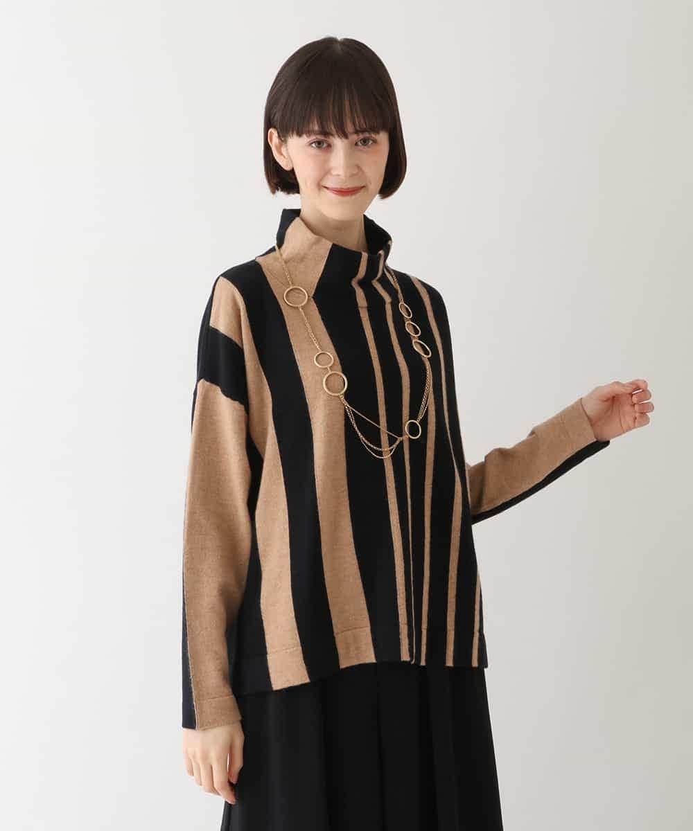 RBFAV02360 HIROKO BIS(ヒロコ ビス) アシンメトリーストライプニットプルオーバー ブラック