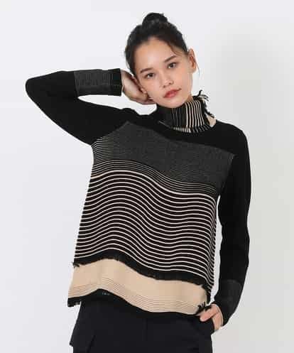 RBFAW23300 HIROKO BIS タックウェーブ配色ニットプルオーバー