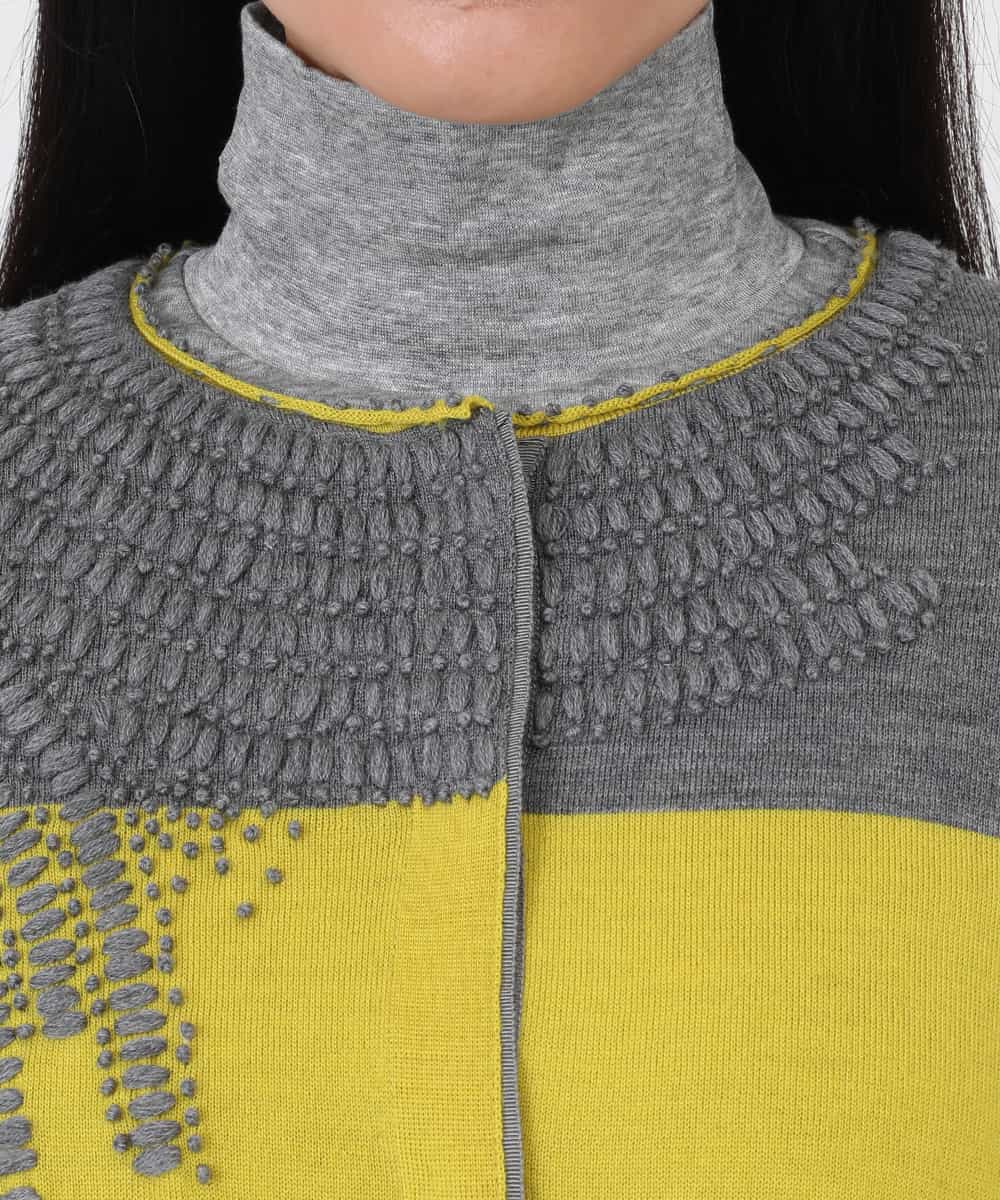 RBFAW30290 HIROKO BIS(ヒロコ ビス) バイカラー刺繍ニットカーディガン イエロー