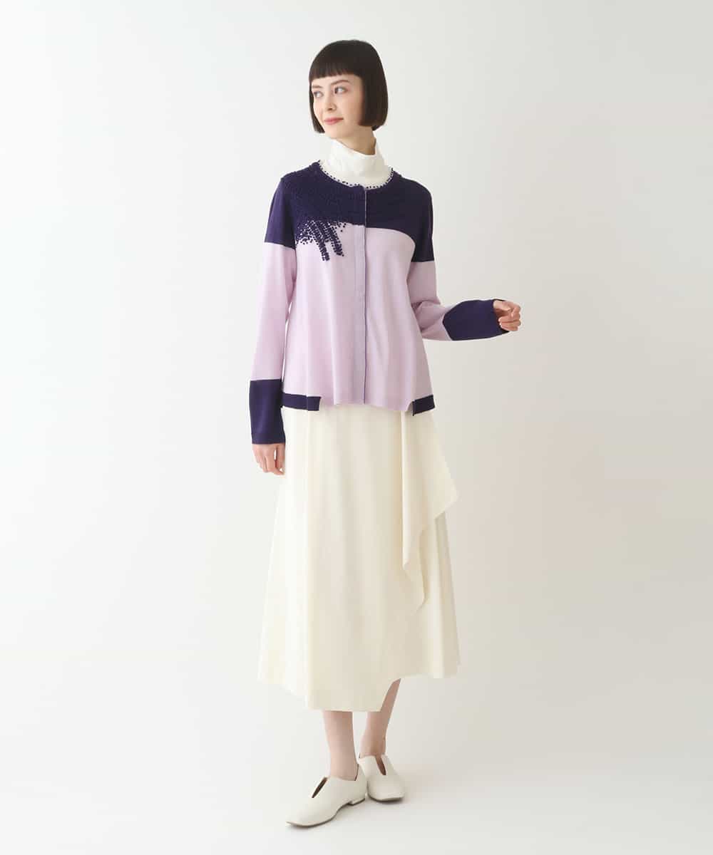 RBFAW30290 HIROKO BIS(ヒロコ ビス) バイカラー刺繍ニットカーディガン イエロー