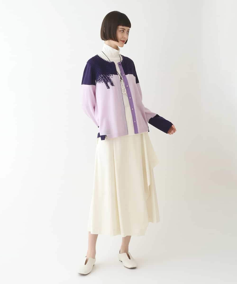 RBFAW30290 HIROKO BIS(ヒロコ ビス) バイカラー刺繍ニットカーディガン イエロー